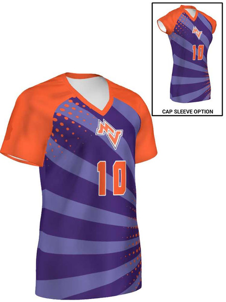 Saver Series - "Sunburst" Short or Cap Sleeve Custom Sublimated Volleyball Jersey Short & Cap Sleeve Volleyball Jerseys All Sports Uniforms