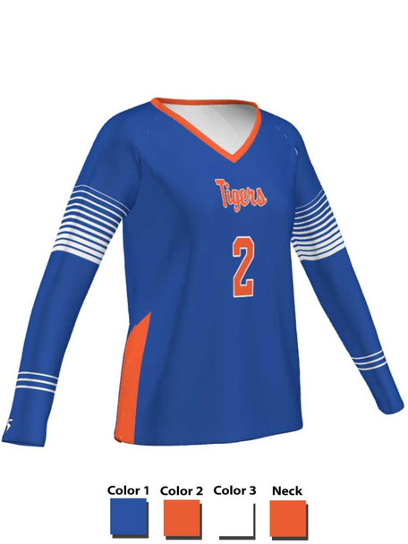 Quick Ship "Slam" Custom Sublimated Volleyball Jersey Quick Ship - Long Sleeve Volleyball Jerseys All Sports Uniforms