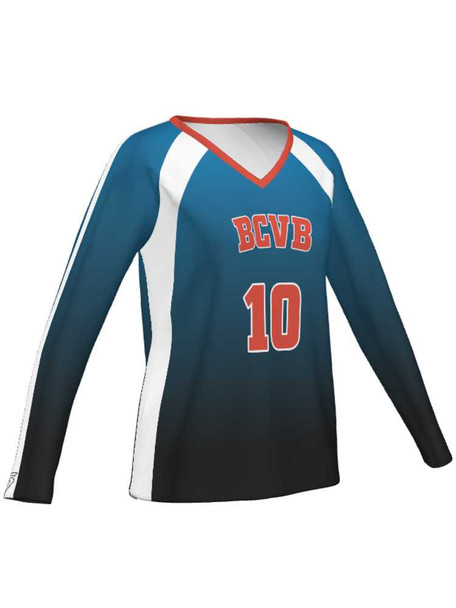 Quick Ship "Charged" Custom Sublimated Volleyball Jersey Quick Ship - Long Sleeve Volleyball Jerseys All Sports Uniforms