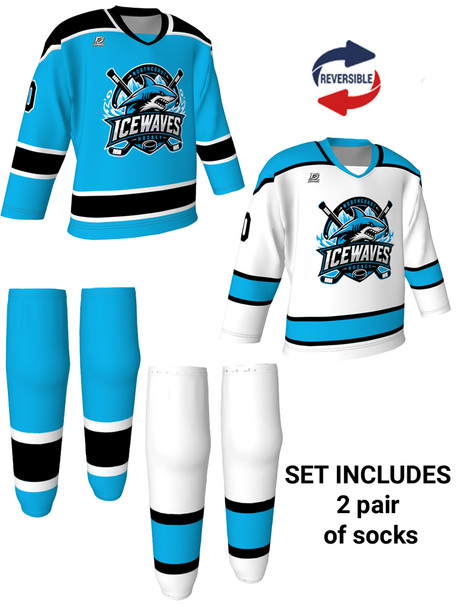 Dawg - Adult/Youth "No Leash" Custom Sublimated Reversible V-Neck Yoked Hockey Jersey + Socks
