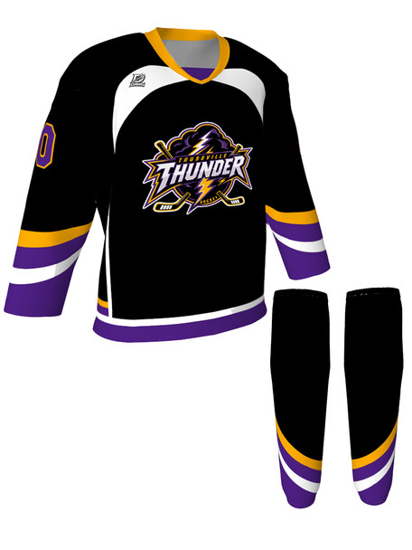 Dawg - Adult/Youth "Hat Trick" Custom Sublimated V-Neck Yoked Hockey Jersey + Socks