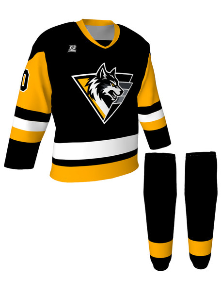 Dawg - Adult/Youth "Pittsburgh Dawg" Custom Sublimated V-Neck Non-Yoked Hockey Jersey + Socks
