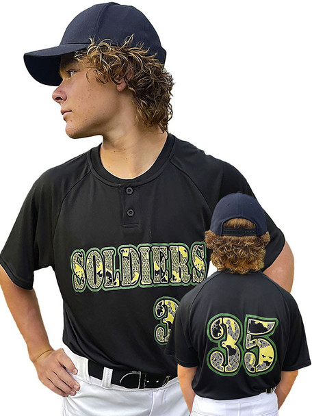 "Brave" Two-Button Decorated Baseball Jersey