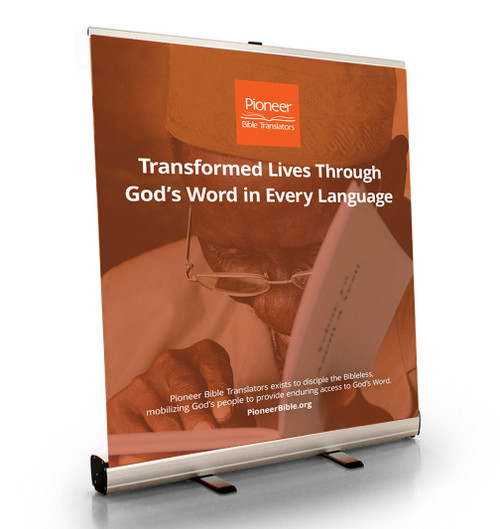 Transformed Lives Through God's Word in Every Language Tabletop Retractor (33.5"W x 41"T)
