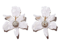 Crystal Lily Pierced Earrings - Mother of Pearl