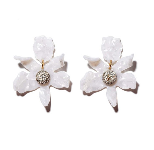 Small Crystal Lily Earrings - Mother of Pearl