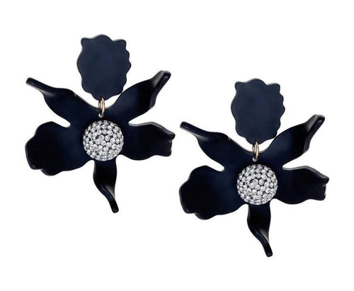 Crystal Lily Clip-On Earrings - Jet 