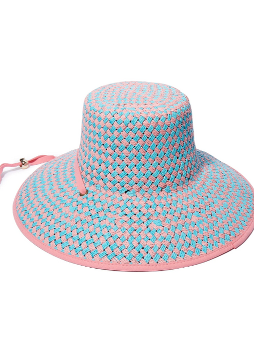 Brielle Straw Checkered Hat - Melon Breeze