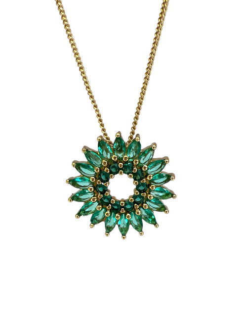 Crystal Madeline Burst Necklace - Emerald Gold