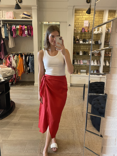 Juno Long Wrap Skirt - Red