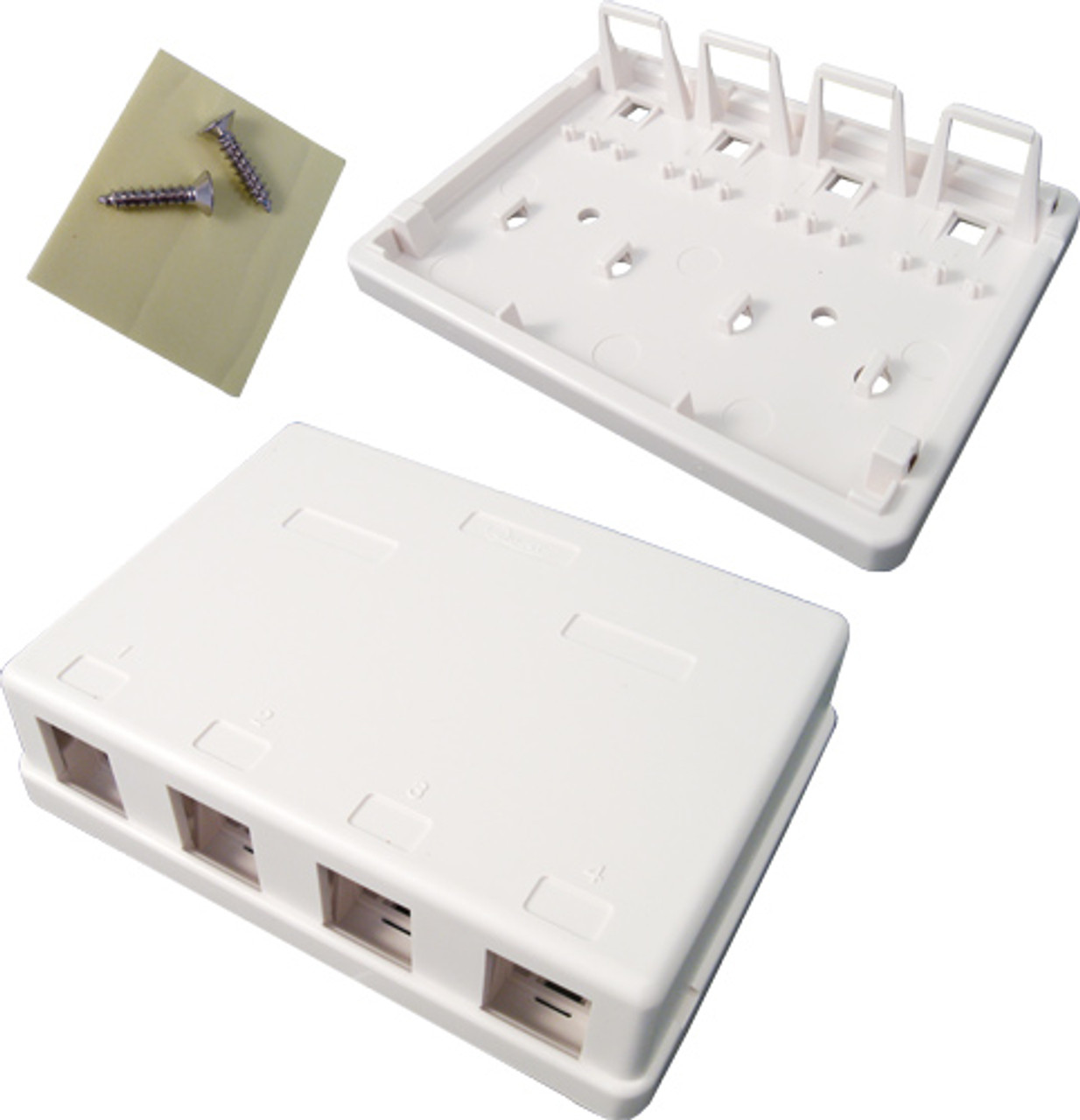 Surface Mount, 4-Port, No Jack, White, "Biscuit"