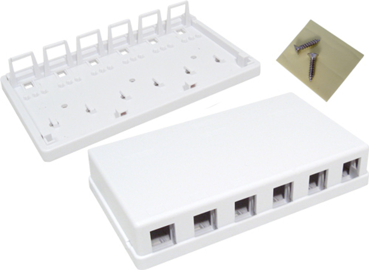 Surface Mount, 6-Port, No Jack, White, "Biscuit"