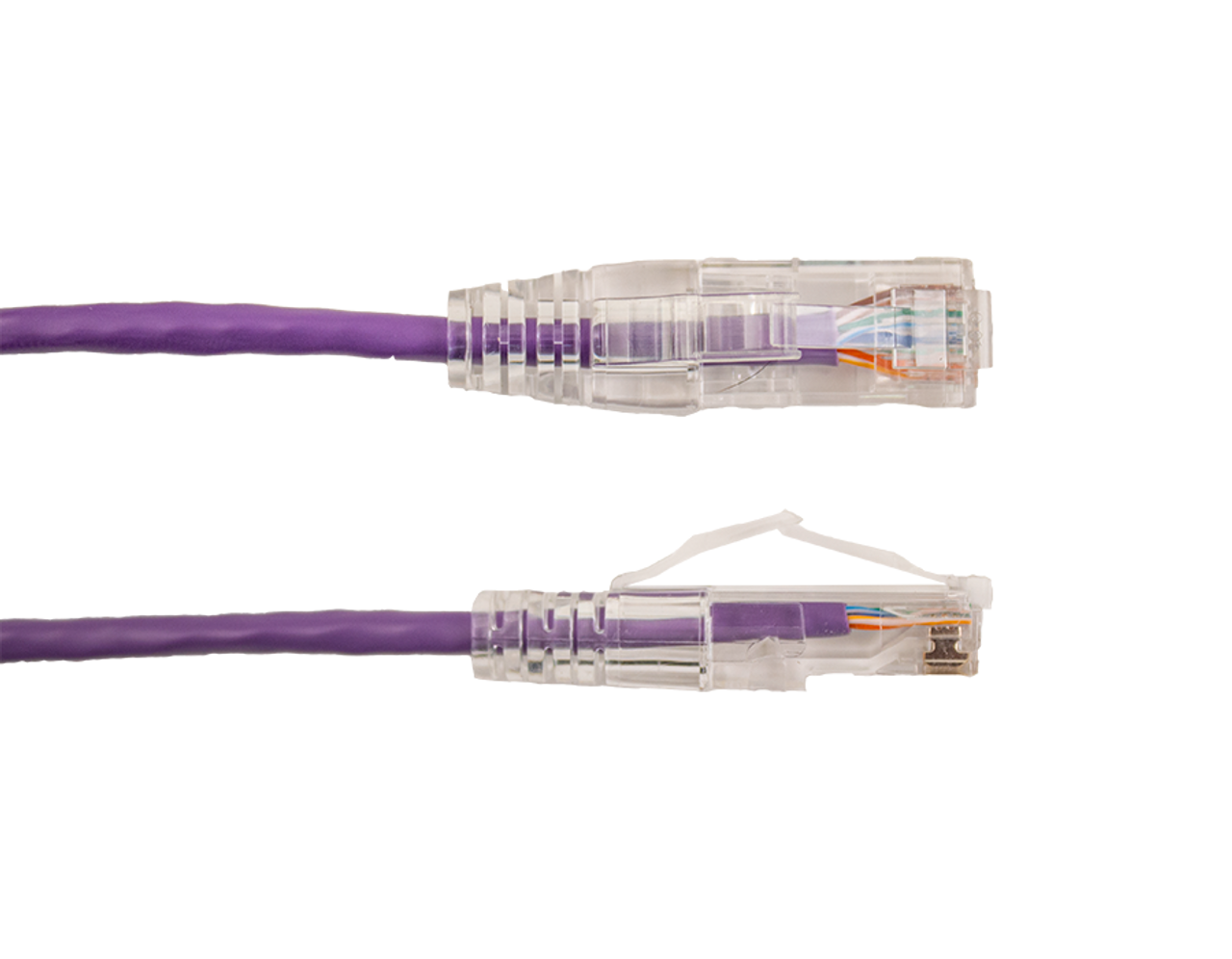 Category-6A Slim Type Mold-Injection-Snagless Patch Cord, 6in, 28AWG Stranded, PVC Jacket, Purple.