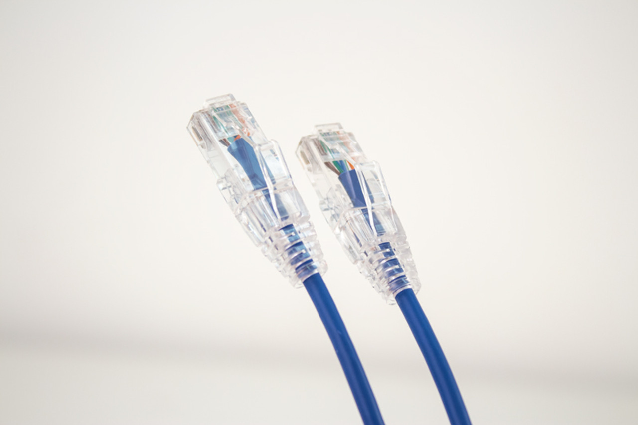 Category-6A Slim Type Mold-Injection Snagless Patch Cord, 28AWG Stranded, PVC Jacket, Blue.