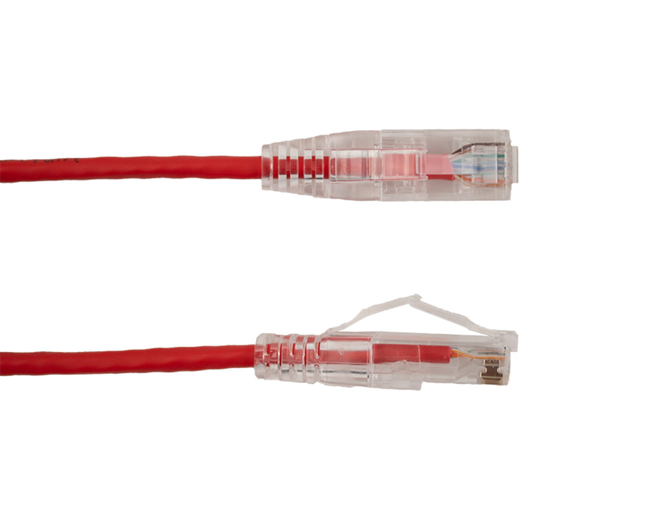 Category-6A Slim Type Mold-Injection-Snagless Patch Cord, 3ft, 28AWG Stranded, PVC Jacket, Red.