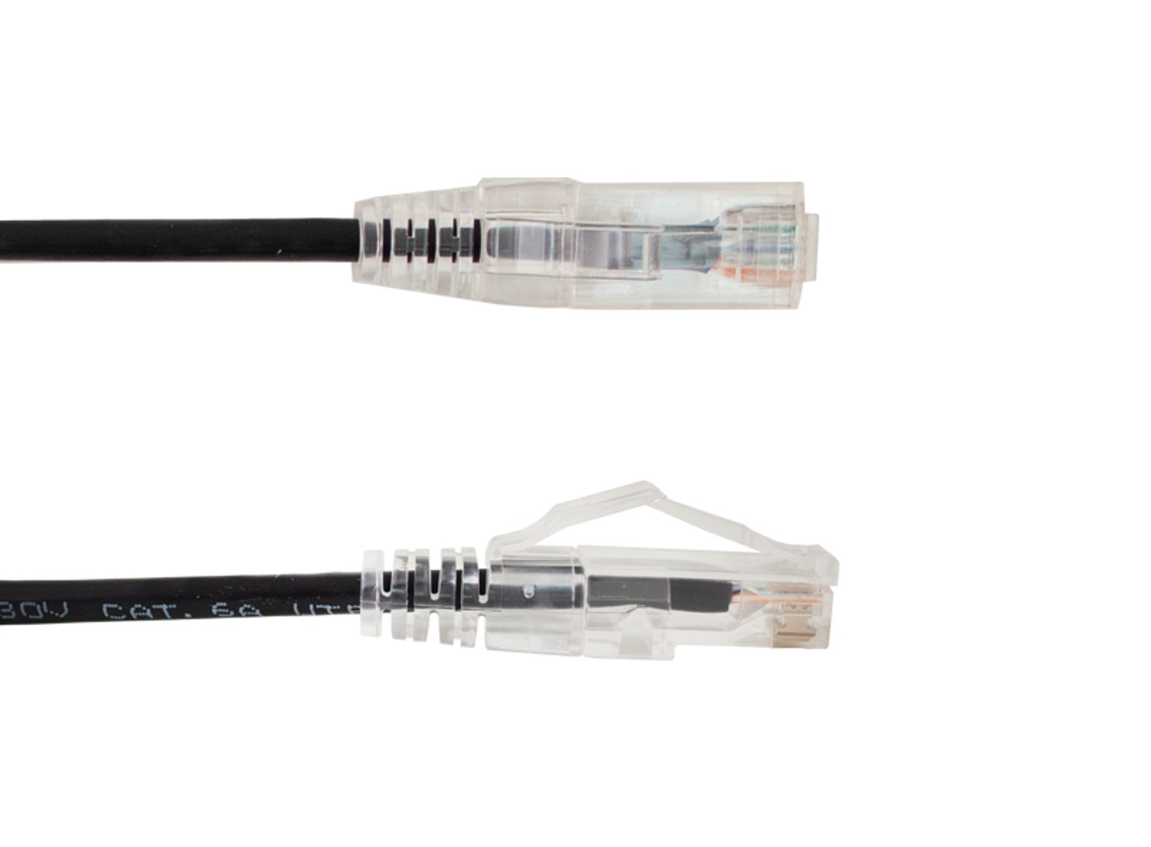 Category 6A Slim Type Mold-Injection-Snagless Patch Cord, 28AWG Stranded, PVC Jacket, Black.