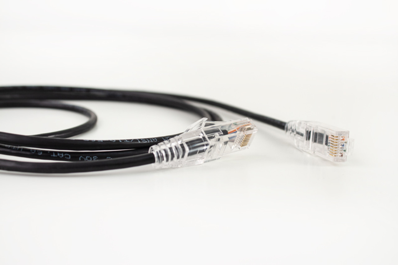 Category 6A Slim Type Mold-Injection-Snagless Patch Cord, 28AWG Stranded, PVC Jacket, Black.