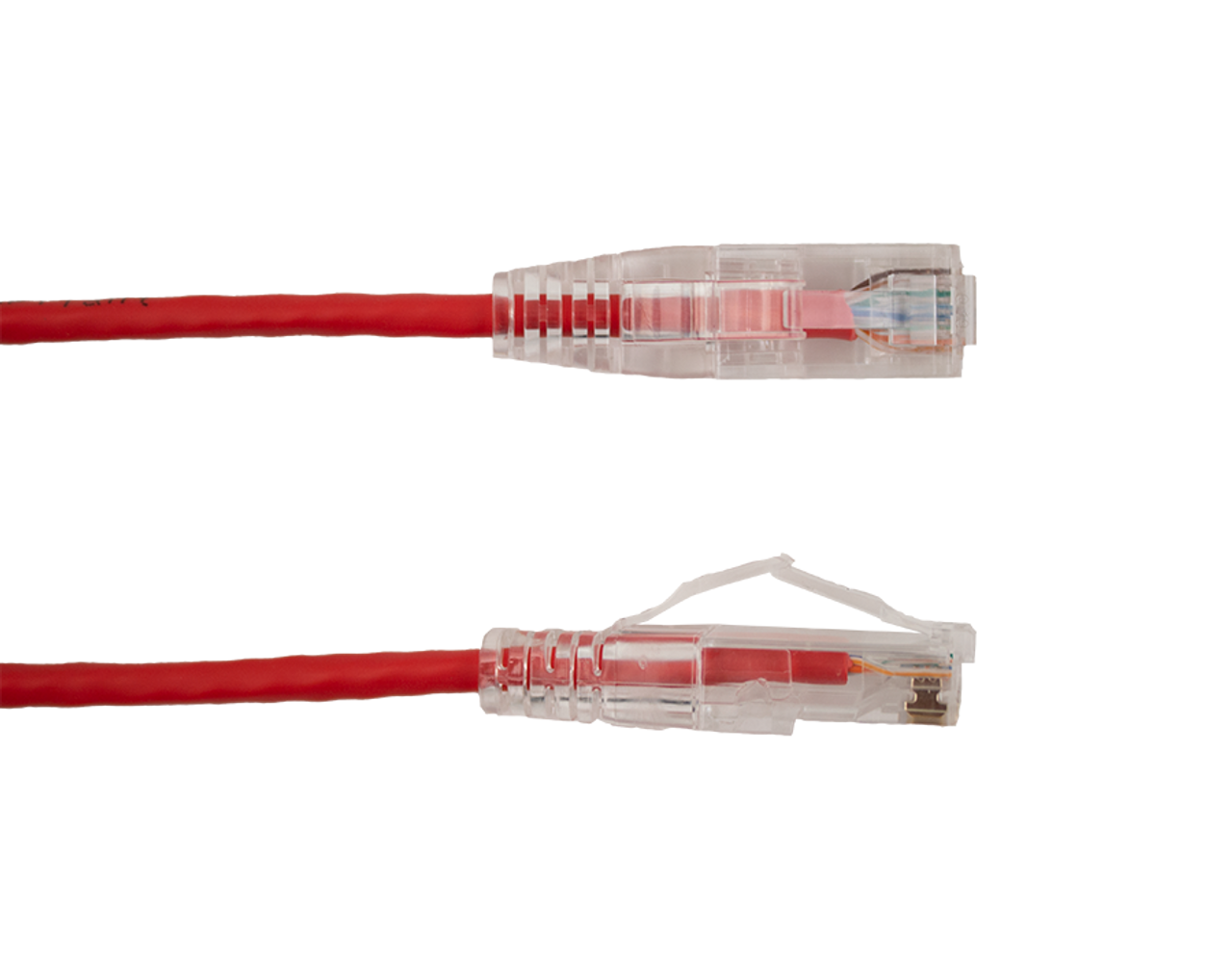 Category-6A Slim Type Mold-Injection-Snagless Patch Cord, 7ft, 28AWG Stranded, PVC Jacket, Red.