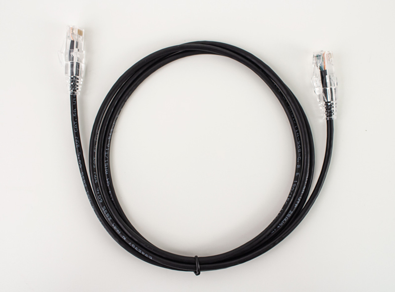 Category 6A Slim Type Mold Injection Snagless Patch Cord, 28AWG Stranded, PVC Jacket, Black.