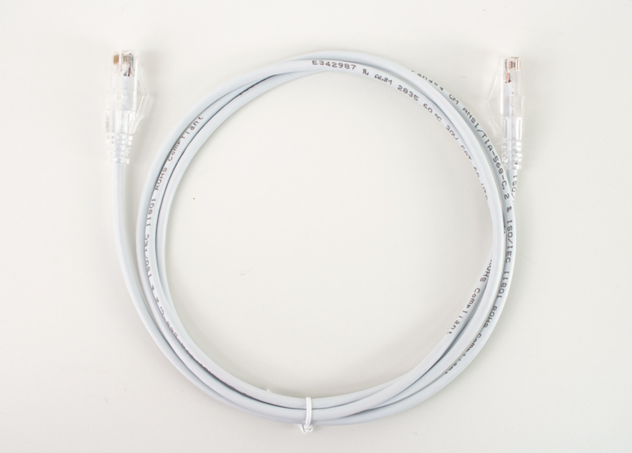 Category-6A Slim Type Mold-Injection Snagless Patch Cord, 28AWG Stranded, PVC Jacket, White.