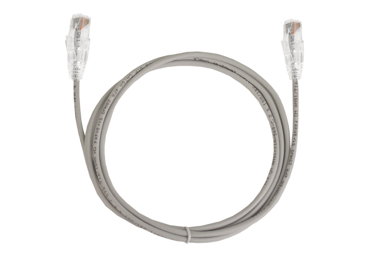 Category-6A Slim Type Mold-Injection-Snagless Patch Cord, 14FT, 28AWG Stranded, PVC Jacket, Gray.
