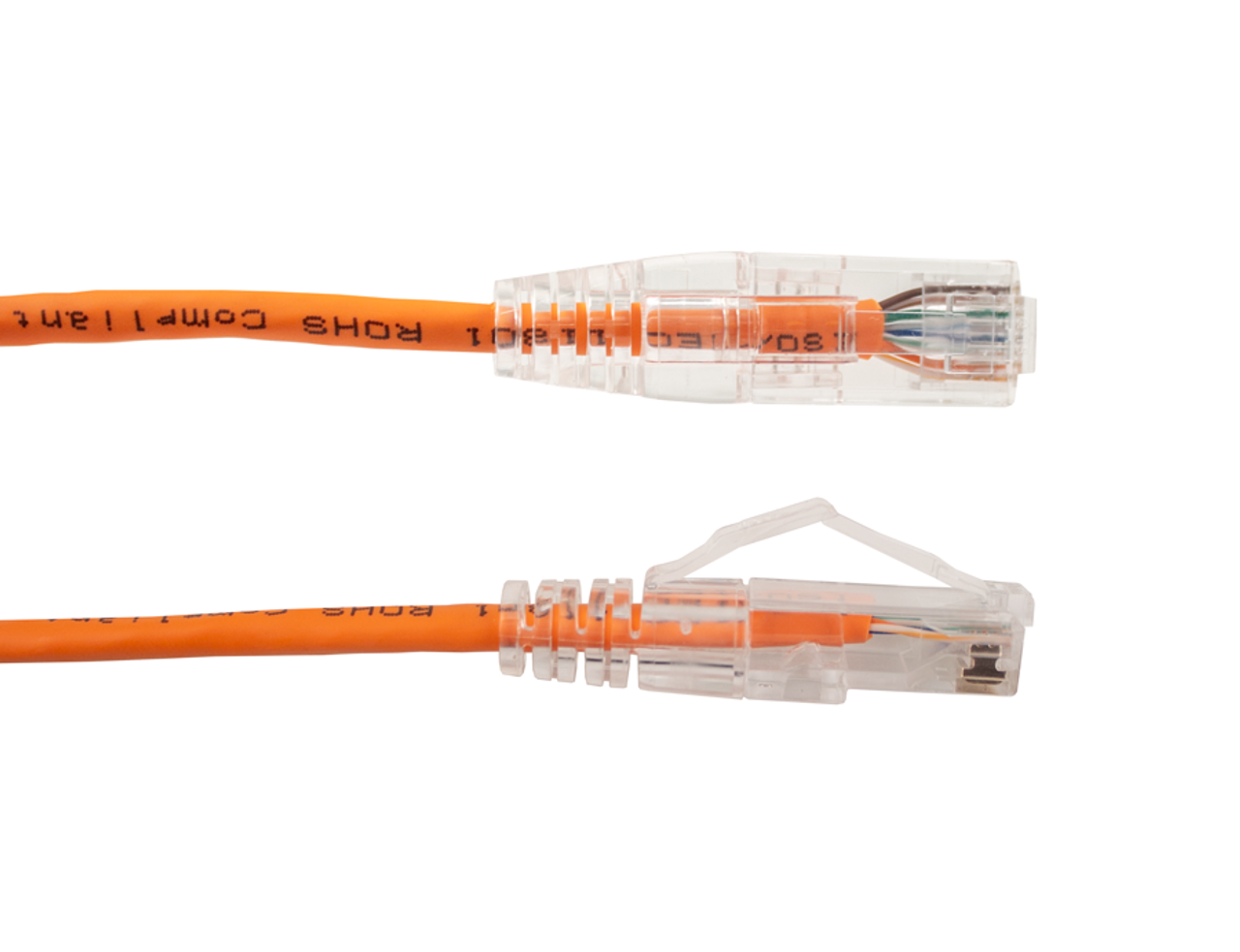 Category-6A Slim Type Mold-Injection-Snagless Patch Cord, 14FT, 28AWG Stranded, PVC Jacket, Orange.