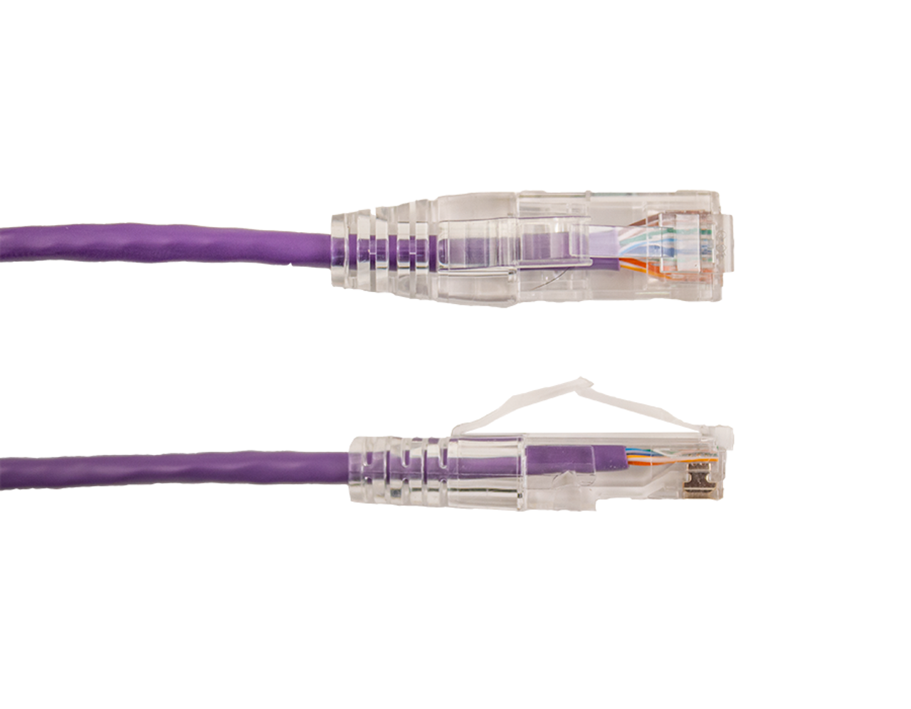 Category-6A Slim Type Mold-Injection-Snagless Patch Cord, 25FT, 28AWG Stranded, PVC Jacket, Purple.