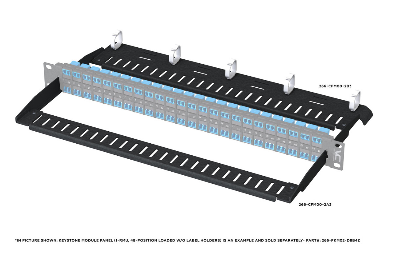 Cable Management Bar, Optical Fiber, 4-in Deep.