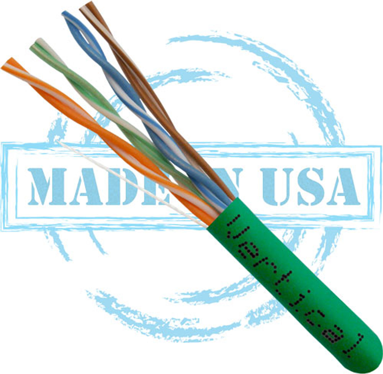 CAT6, Plenum, MADE IN USA, 23AWG, UTP, 4 Pair, Solid Bare Copper, 550MHz, 1000ft Pull Box, Green
