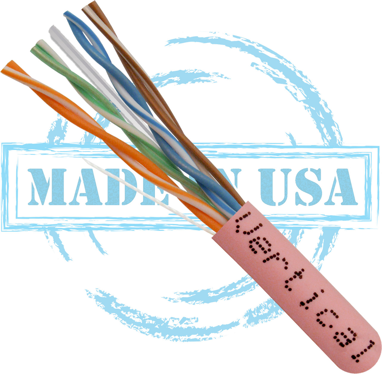 CAT6, Plenum, MADE IN USA, 23AWG, UTP, 4 Pair, Solid Bare Copper, 550MHz, 1000ft Pull Box, Pink