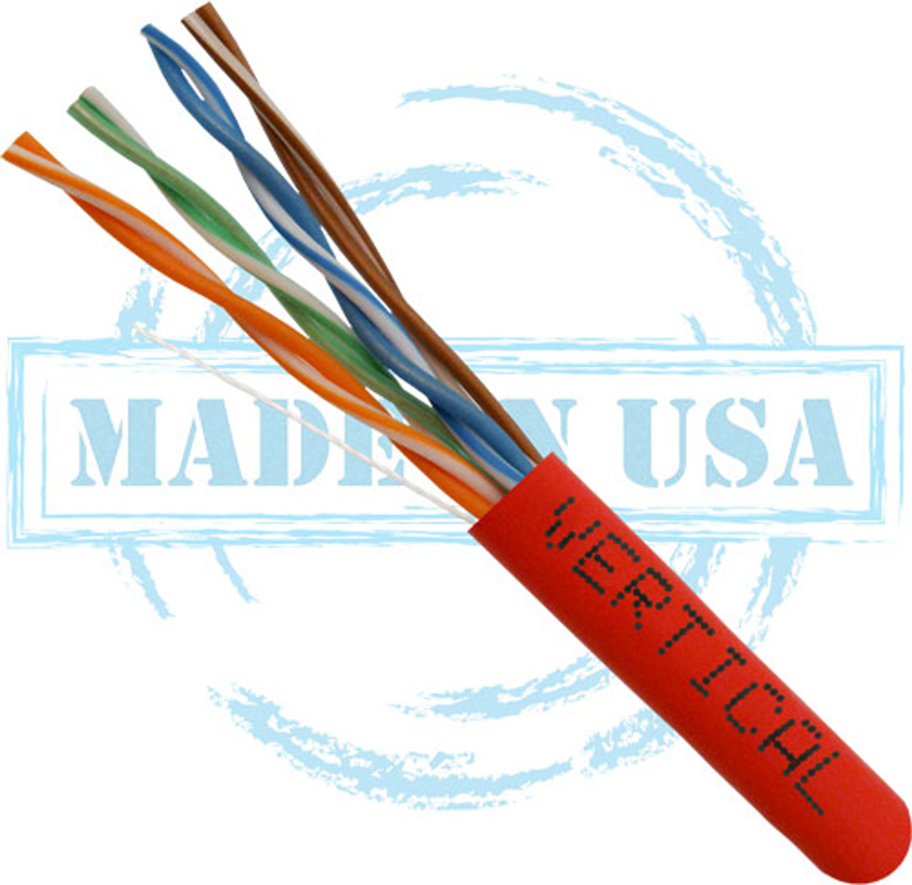CAT6, Plenum, MADE IN USA, 23AWG, UTP, 4 Pair, Solid Bare Copper, 550MHz, 1000ft Pull Box, Red