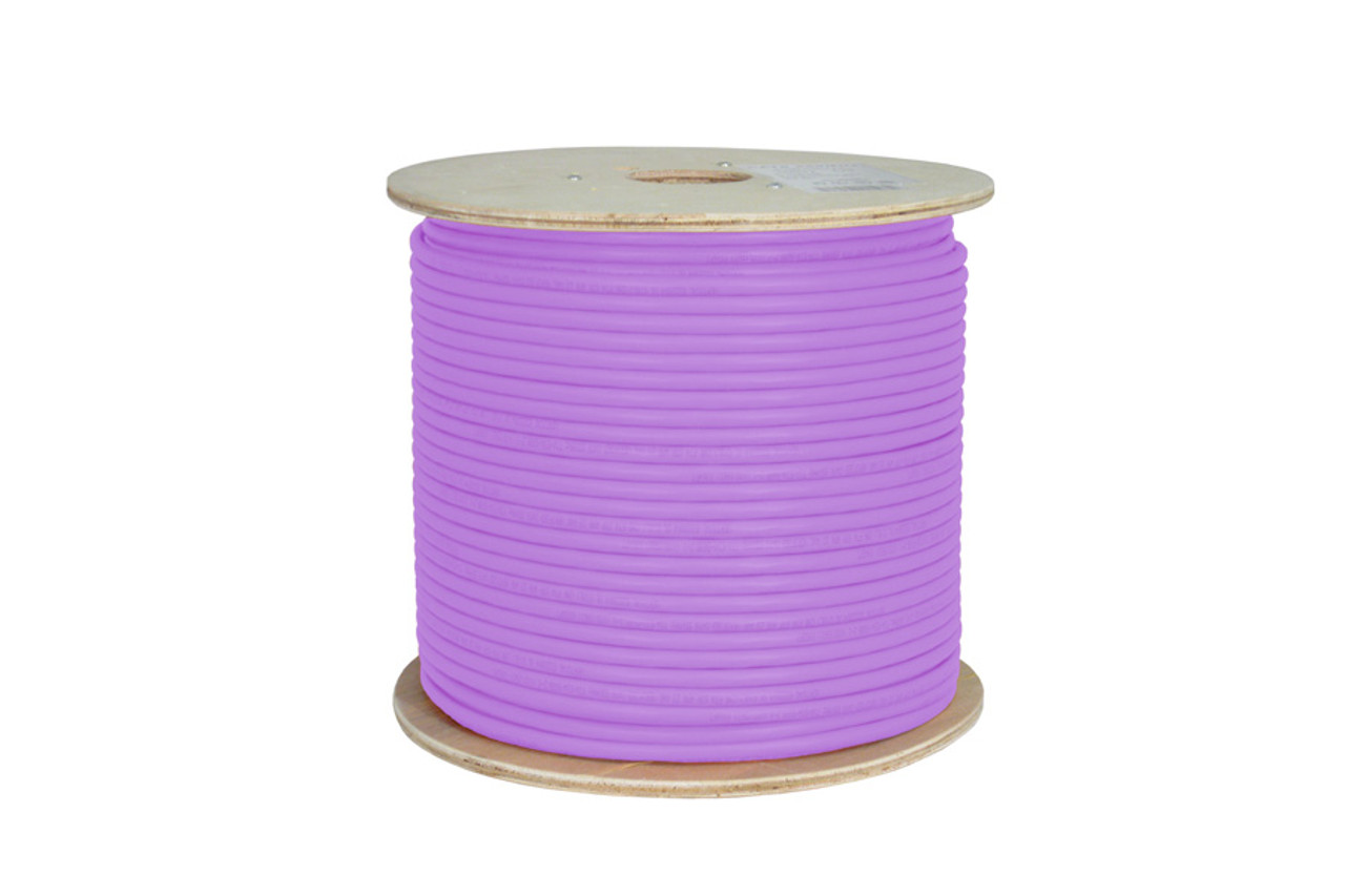 CAT6A Cable, CMR (Riser-Rated) UTP (Unshielded Twisted Pairs), 23 AWG Solid-Bare Copper, Wooden Spool, 1000 ft. Purple