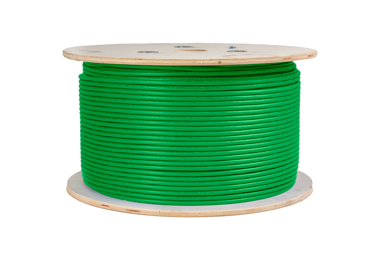 CAT6A Unshielded Twisted Pair (UTP), CMP (Plenum-Rated), 4 Pair 23 AWG Solid Bare Copper, 1000 ft. Spool, Green