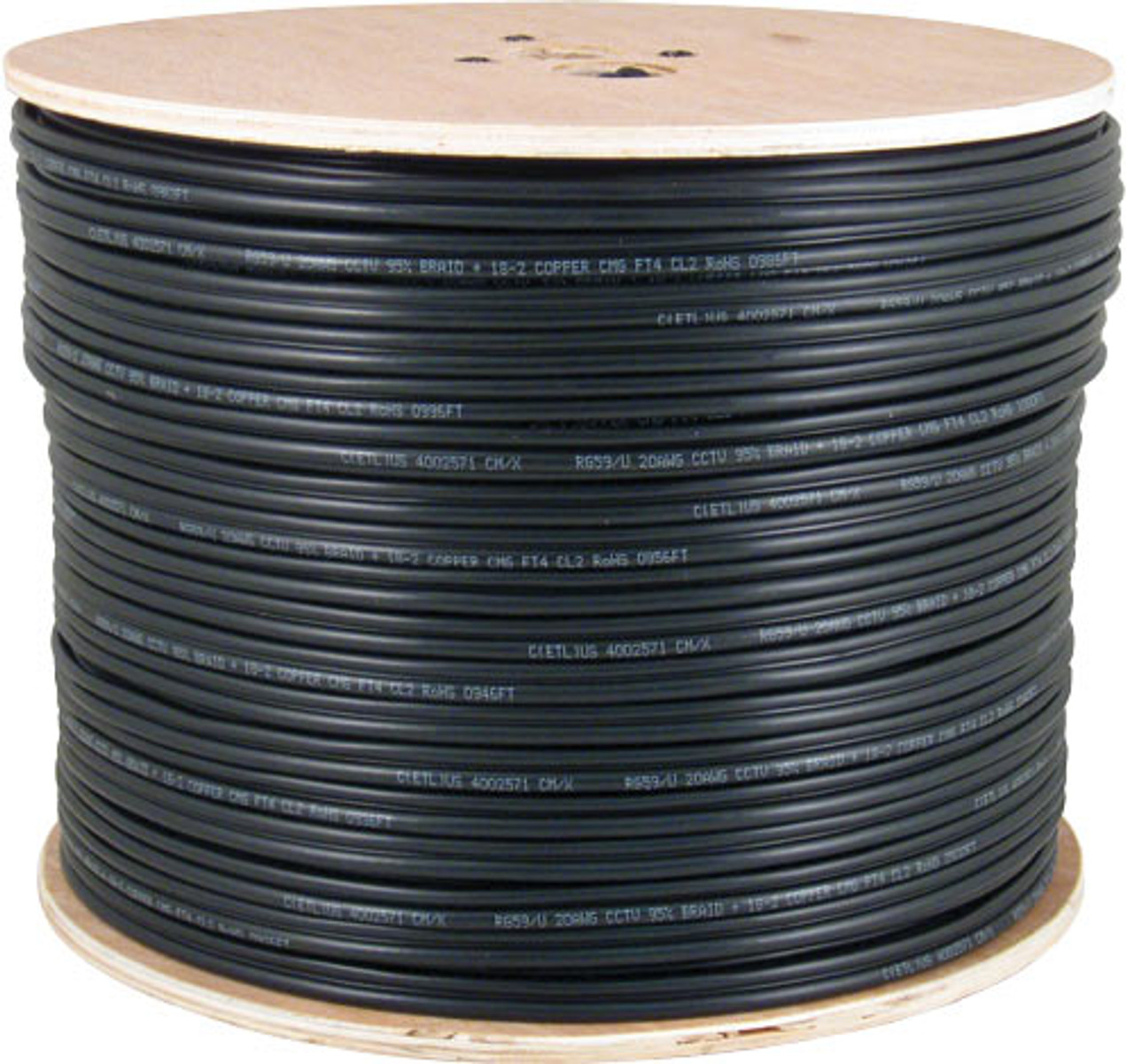 CAT6, CMXF, Direct Burial, Gel-Filled Core, LLDPE Jacket, 23 AWG, 8C, Solid Bare Copper, 1000 FT, Wooden Spool, Black