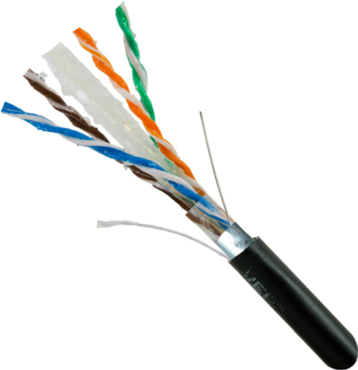 CAT6, CMXF, Direct Burial, Gel-Filled Core, LLDPE Jacket, 23 AWG, 8C, Solid Bare Copper, 1000 FT, Wooden Spool, Black