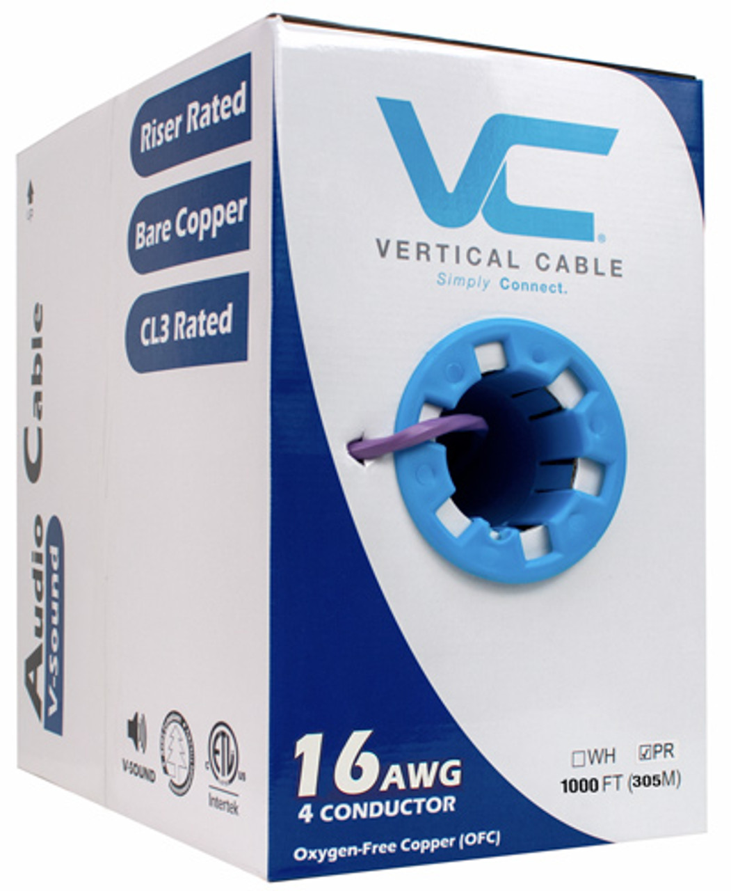 Audio Cable, 16AWG, 4 Conductor, Stranded (65 Strand), 500', PVC Jacket, Pull Box, Purple