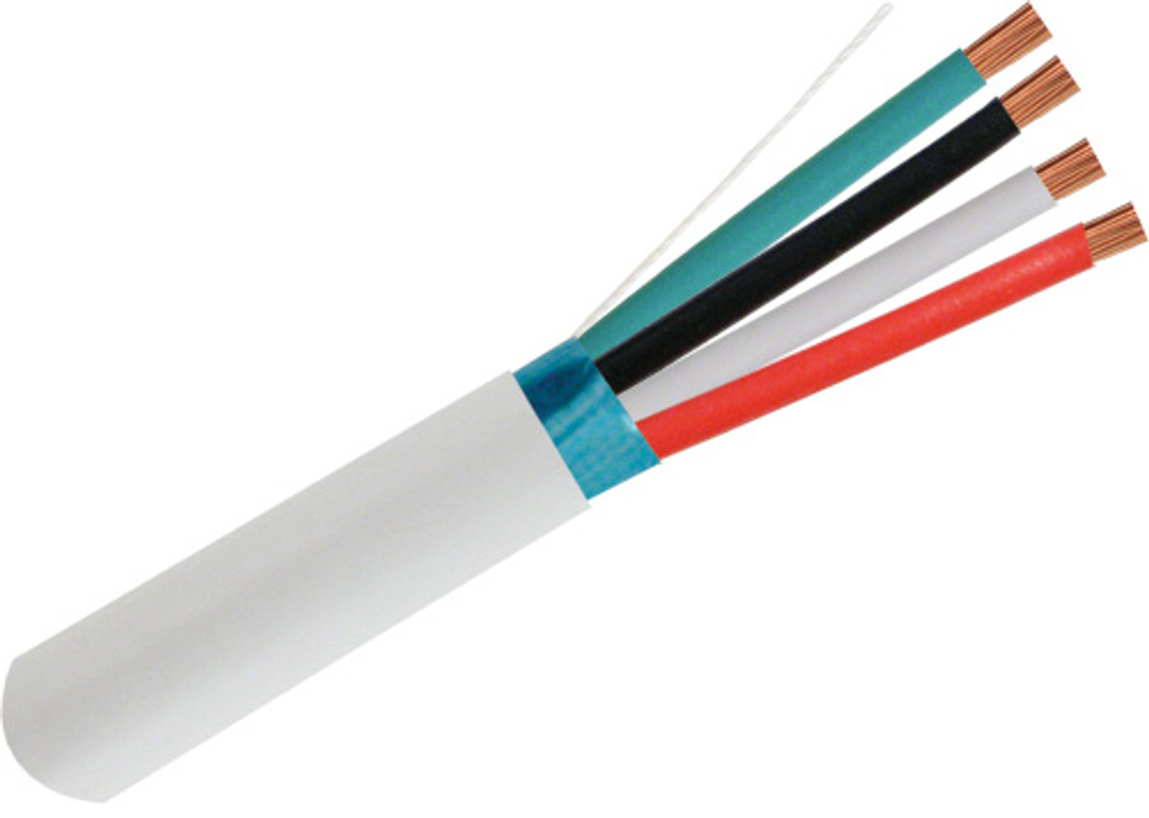 Audio Cable, PVC Jacket, 14AWG, 4 Conductor, Stranded (105 Strand), Shielded, 500ft, Pull Box, White