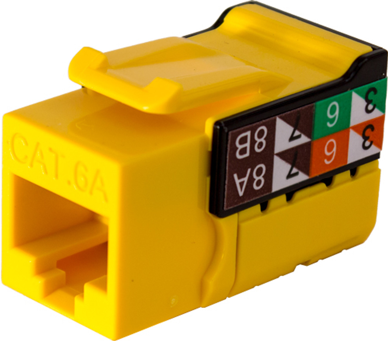 CAT6A Data Grade Keystone U-Jack, RJ45 90° 8x8 Yellow.