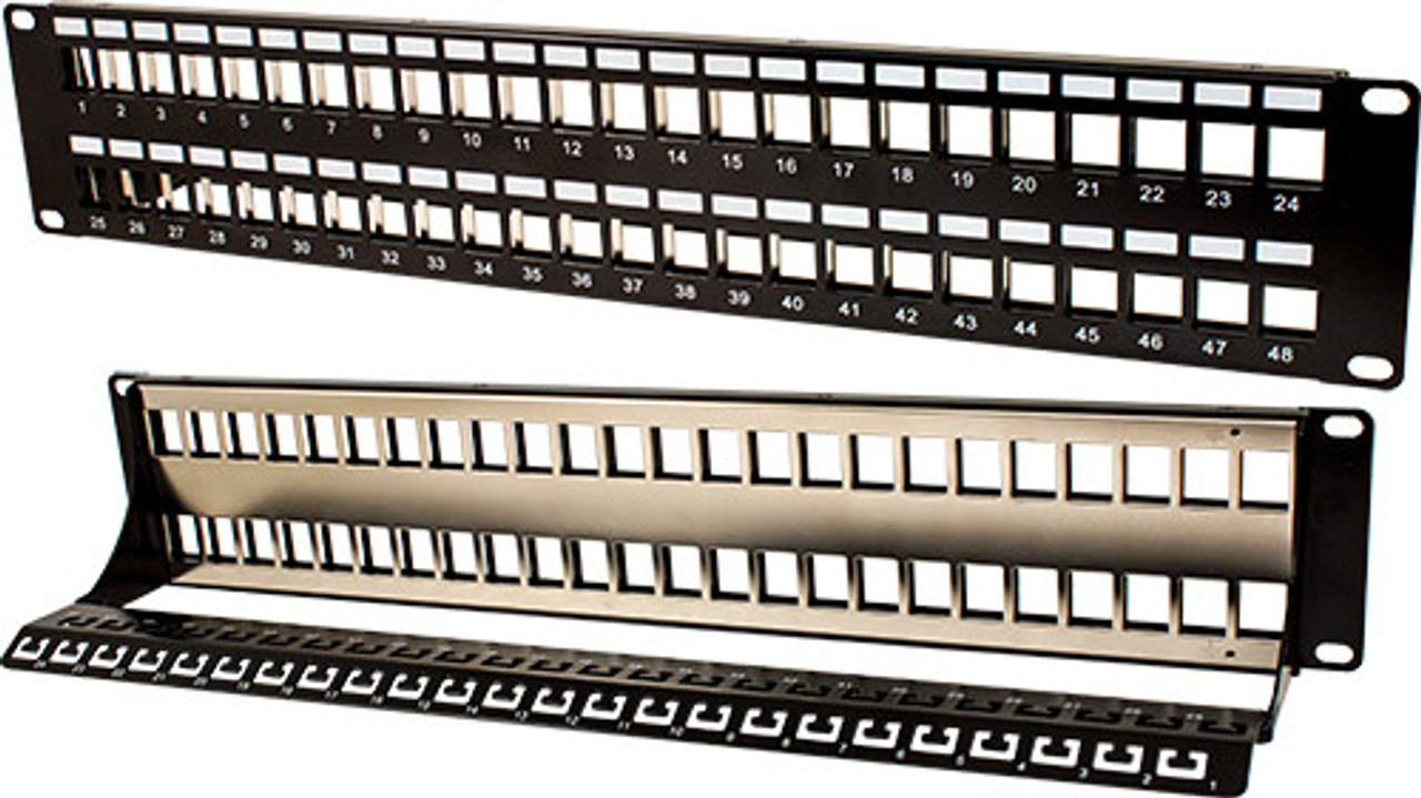 Blank Patch Panel, 48 Port, Shielded, w/Ground and Cable Manager, Black