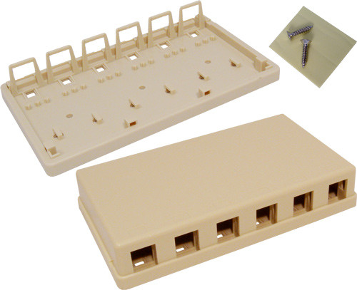 Surface Mount, 6-Port, No Jack, Ivory, "Biscuit"