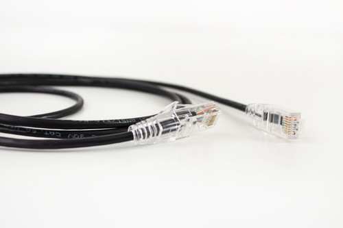 Category-6A Slim Type Mold-Injection-Snagless Patch Cord, 28AWG Stranded, PVC Jacket, Black.