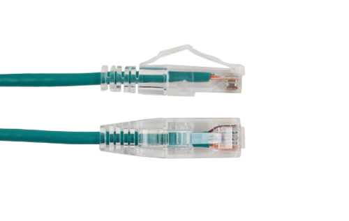 Category-6A Slim Type Mold-Injection-Snagless Patch Cord, 6in, 28AWG Stranded, PVC Jacket, Green.