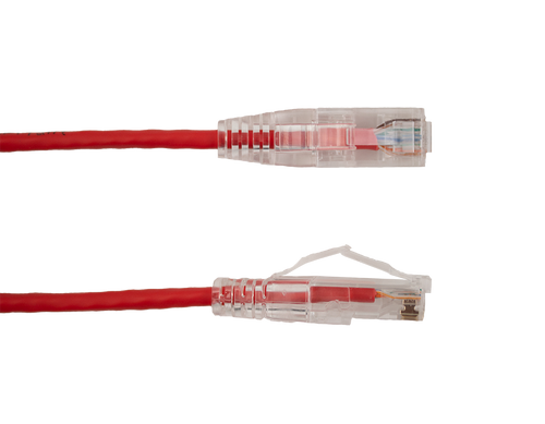 Category-6A Slim Type Mold-Injection-Snagless Patch Cord, 6in, 28AWG Stranded, PVC Jacket, Red.