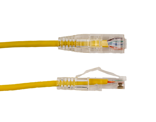 Category-6A Slim Type Mold-Injection-Snagless Patch Cord, 1ft, 28AWG Stranded, PVC Jacket, Yellow.