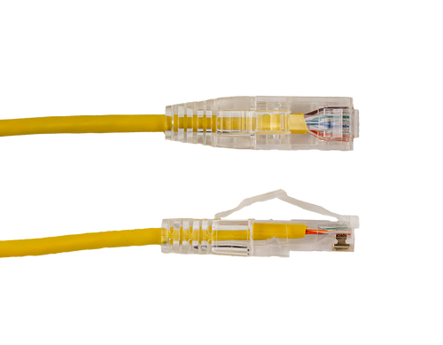 Category-6A Slim Type Mold-Injection-Snagless Patch Cord, 7ft, 28AWG Stranded, PVC Jacket, Yellow.
