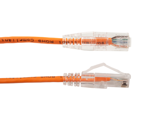 Category-6A Slim Type Mold-Injection-Snagless Patch Cord, 10FT, 28AWG Stranded, PVC Jacket, Orange.