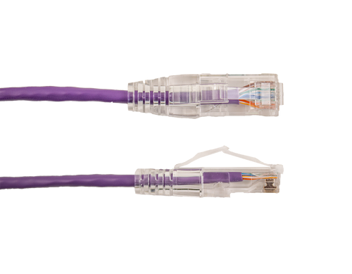 Category-6A Slim Type Mold-Injection-Snagless Patch Cord, 10FT, 28AWG Stranded, PVC Jacket, Purple.