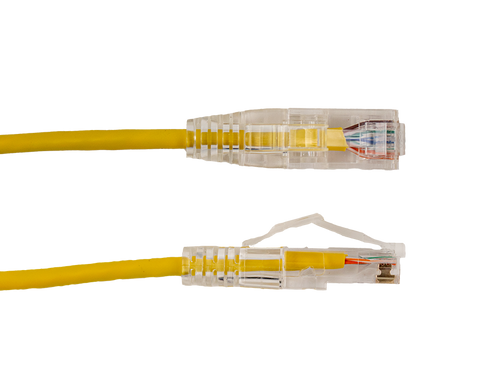 Category-6A Slim Type Mold-Injection-Snagless Patch Cord, 10ft, 28AWG Stranded, PVC Jacket, Yellow.