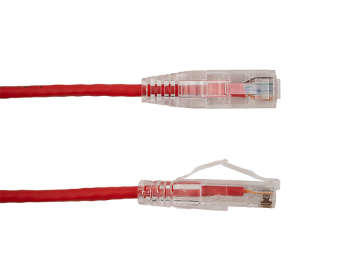 Category-6A Slim Type Mold-Injection-Snagless Patch Cord, 25ft, 28AWG Stranded, PVC Jacket, Red.