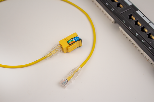 Category-6A Slim Type Mold-Injection-Snagless Patch Cord, 25ft, 28AWG Stranded, PVC Jacket, Yellow.